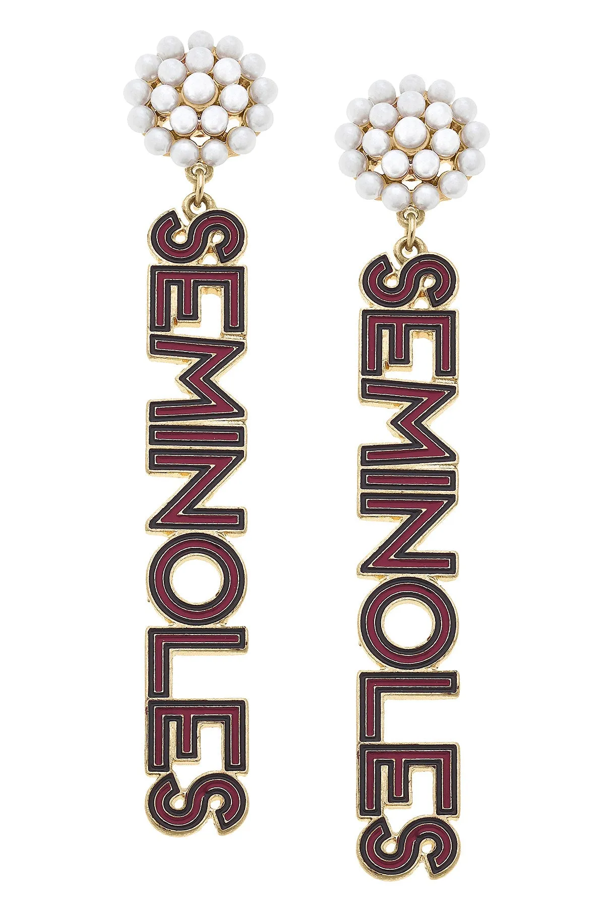 Florida State Seminoles Pearl Cluster Outline Enamel Drop Earrings sold by Canvas Style
