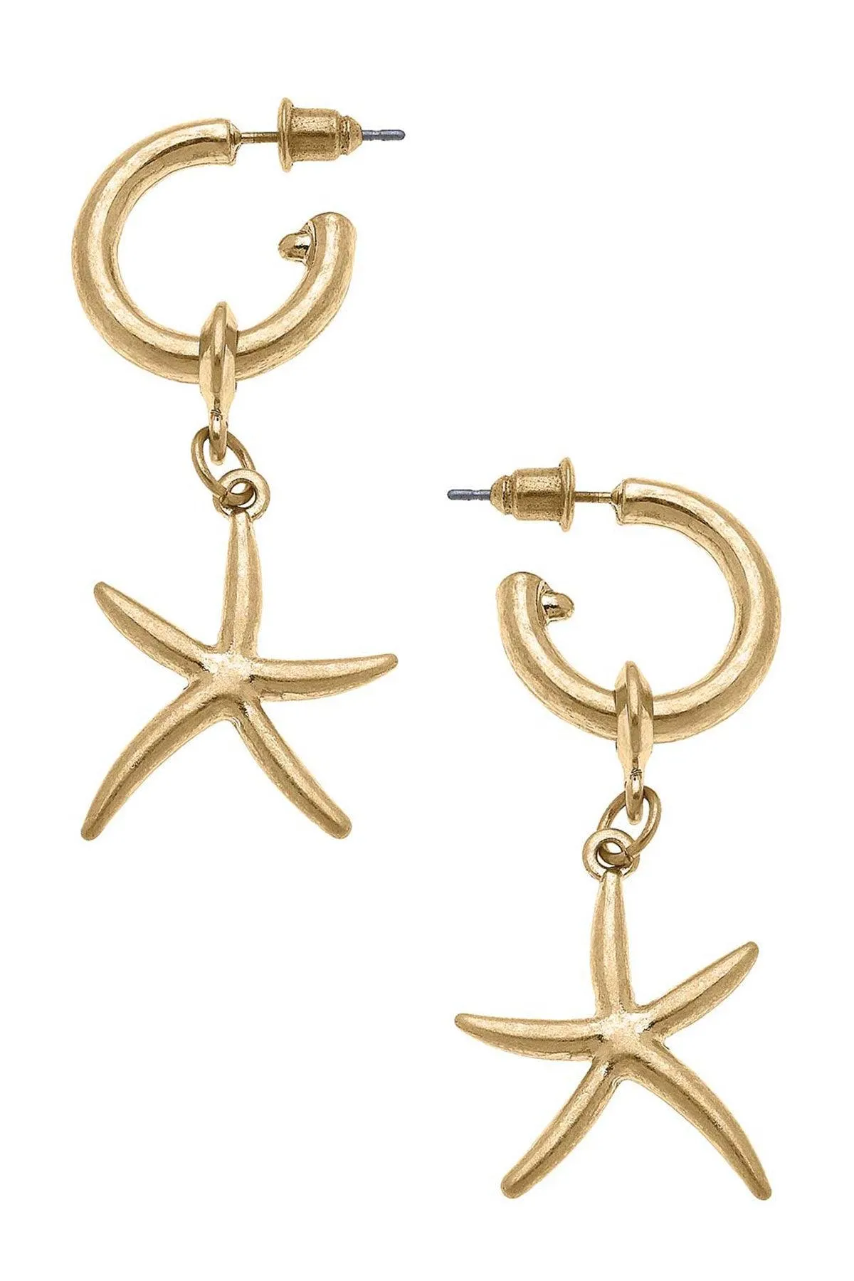 Starfish Drop Hoop Earrings in Worn Gold sold by Canvas Style