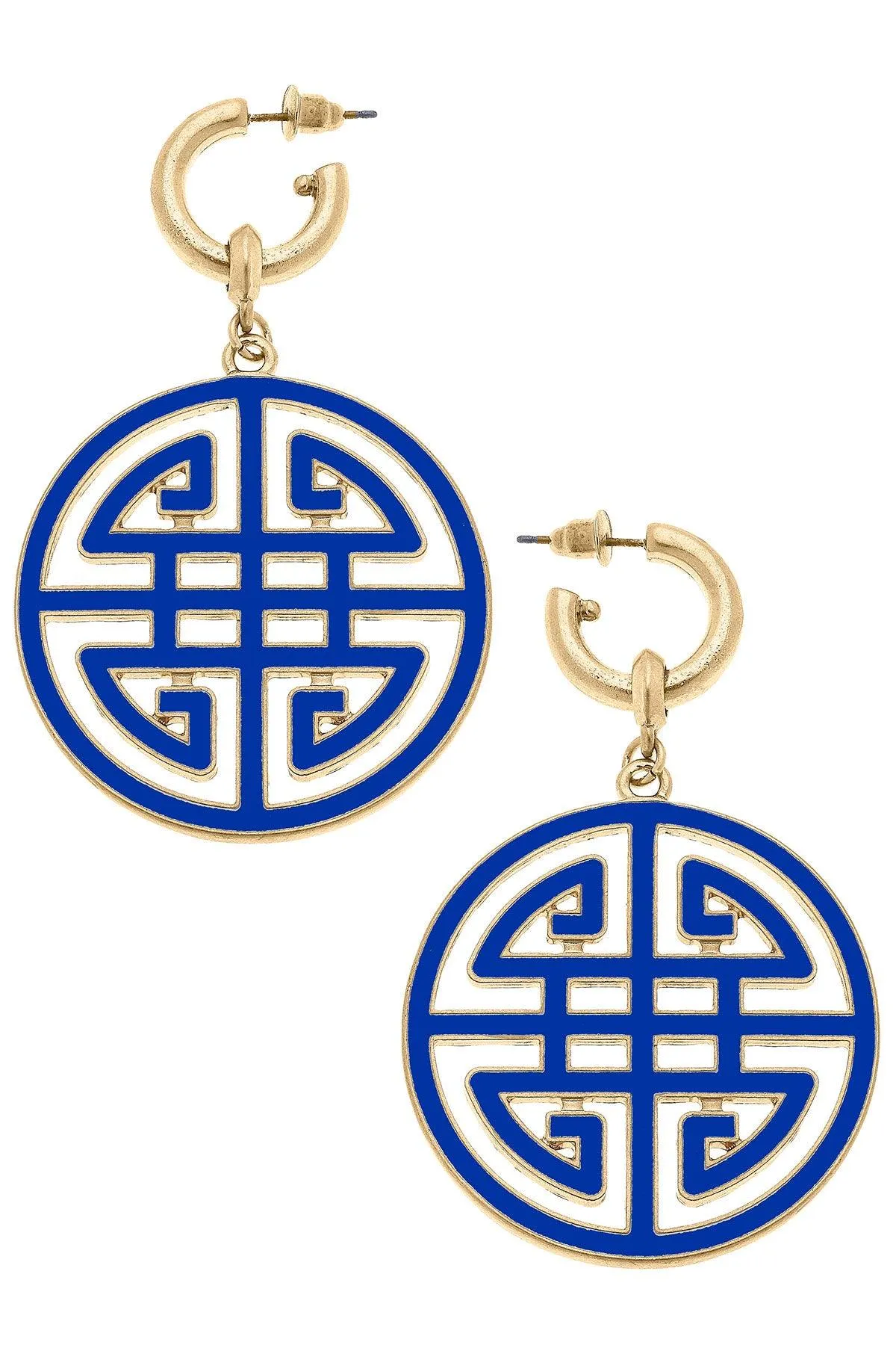 Jenson Game Day Greek Keys Enamel Statement Earrings in Blue sold by Canvas Style
