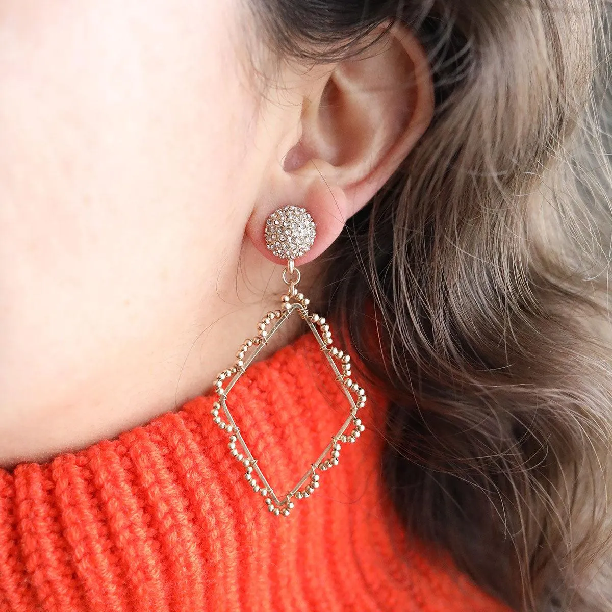 Kyle Bead & Pavé Open Diamond Drop Earrings in Worn Gold sold by Canvas Style product image thumbnail 2