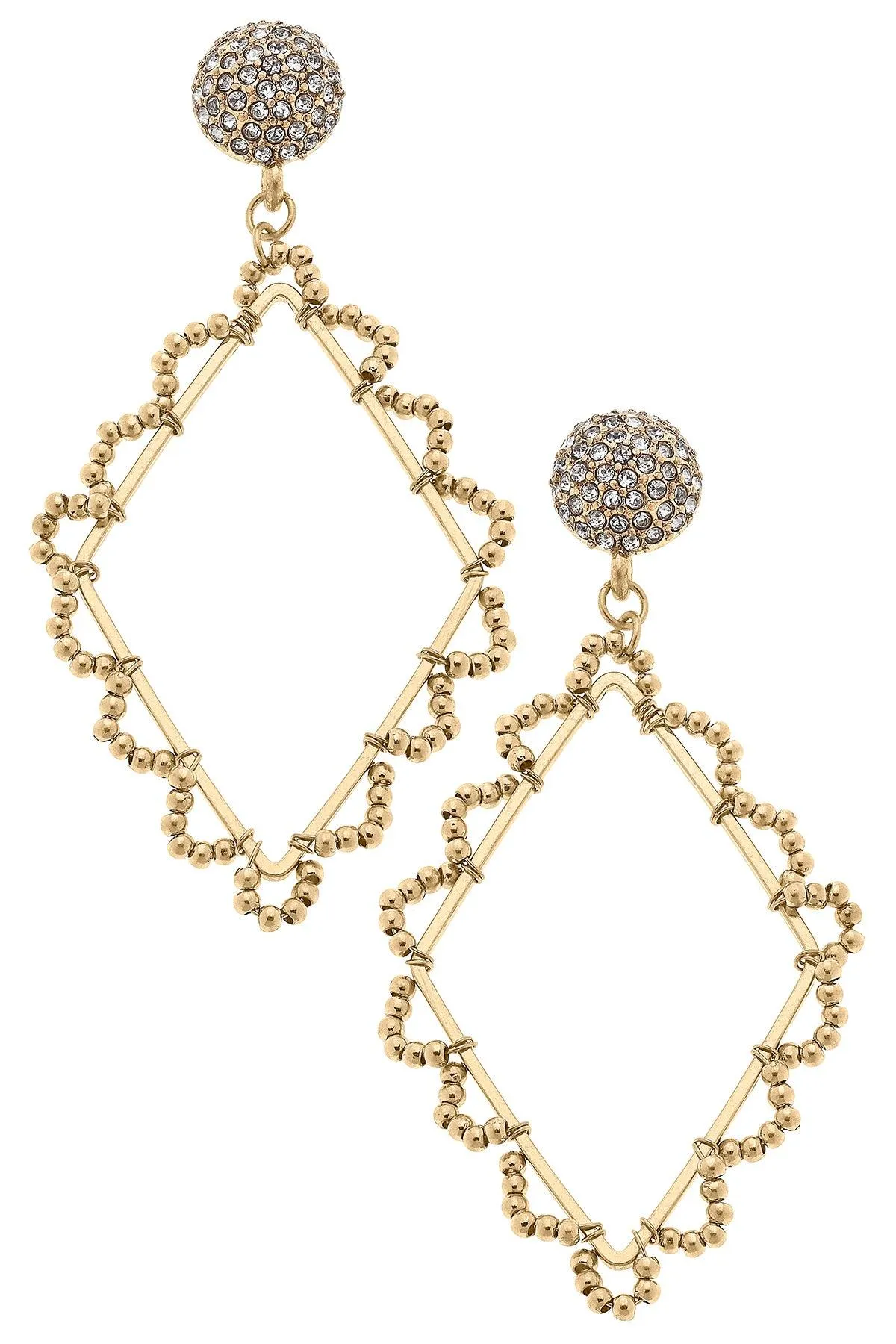 Kyle Bead & Pavé Open Diamond Drop Earrings in Worn Gold sold by Canvas Style