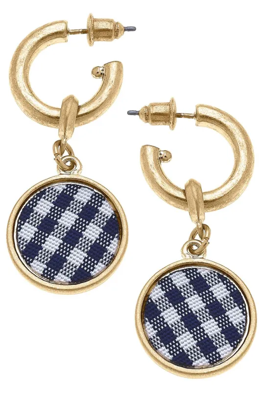 Kylee Gingham Drop Hoop Earrings in Navy sold by Canvas Style