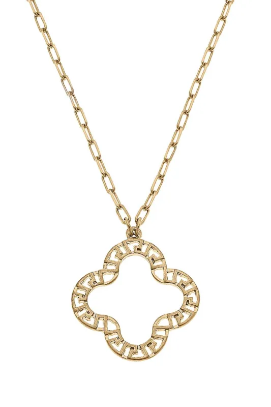 Kristin Greek Keys Clover Pendant Necklace in Worn Gold sold by Canvas Style