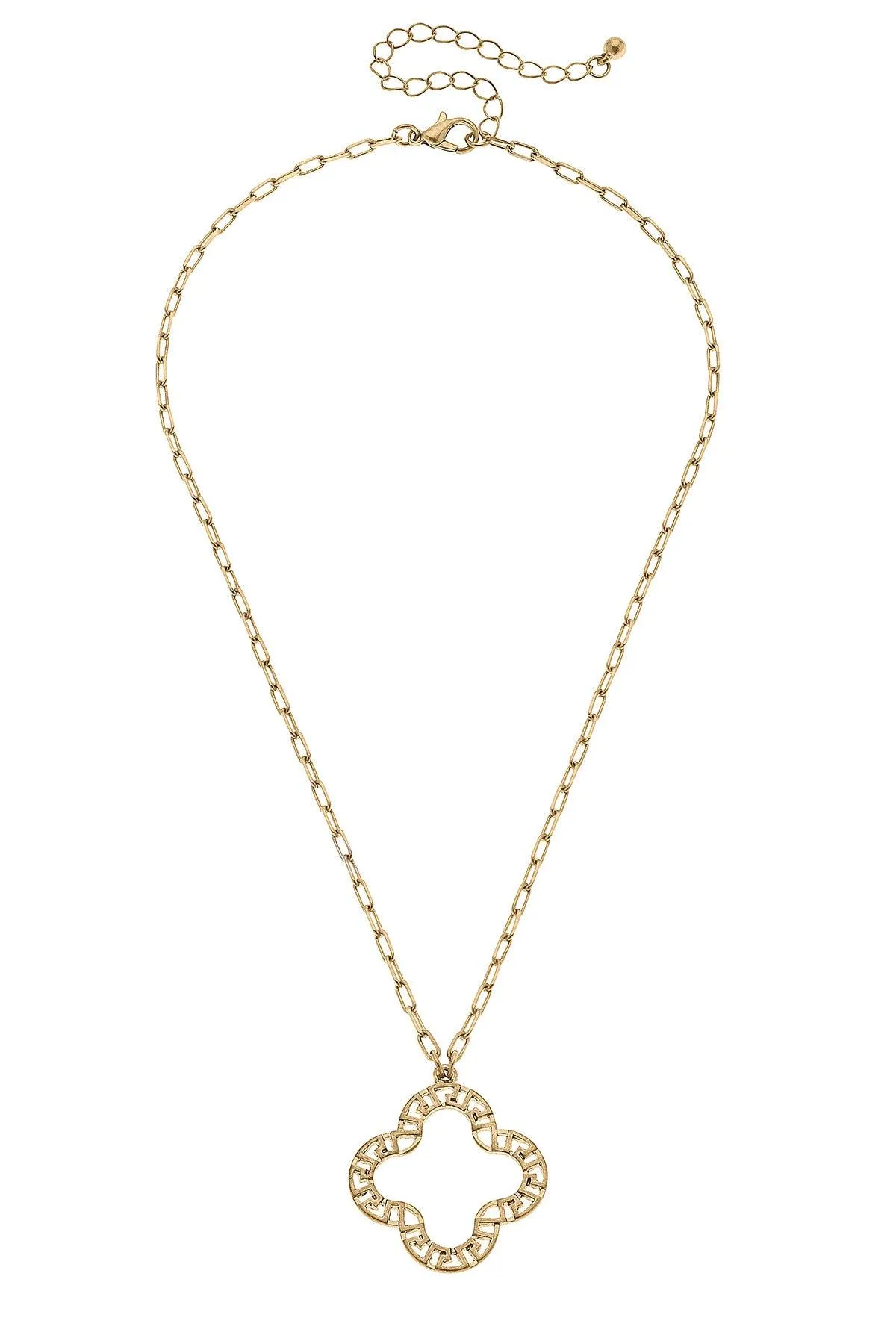 Kristin Greek Keys Clover Pendant Necklace in Worn Gold sold by Canvas Style product image thumbnail 2