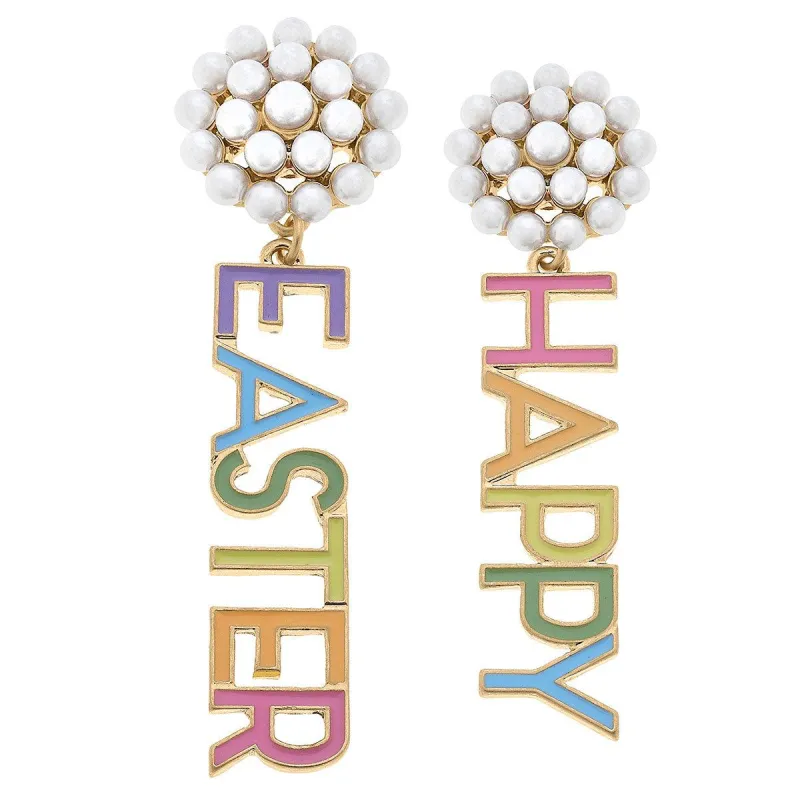 Happy Easter Pearl Cluster Enamel Earrings in Rainbow sold by Canvas Style