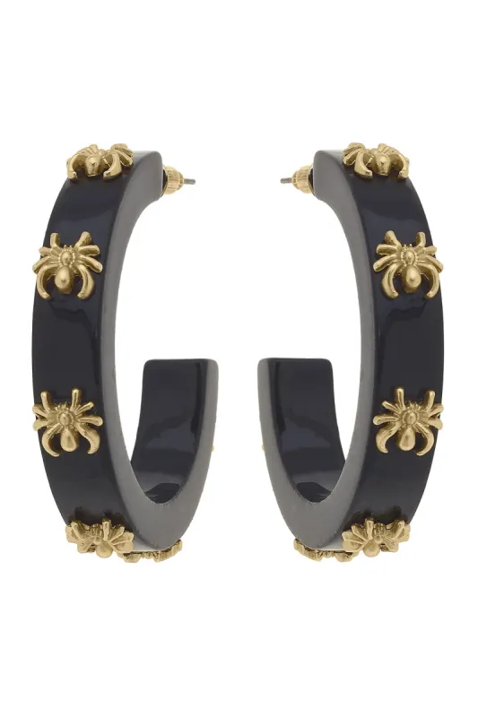 Spider Resin Hoop Earrings in Black - FINAL SALE sold by Canvas Style