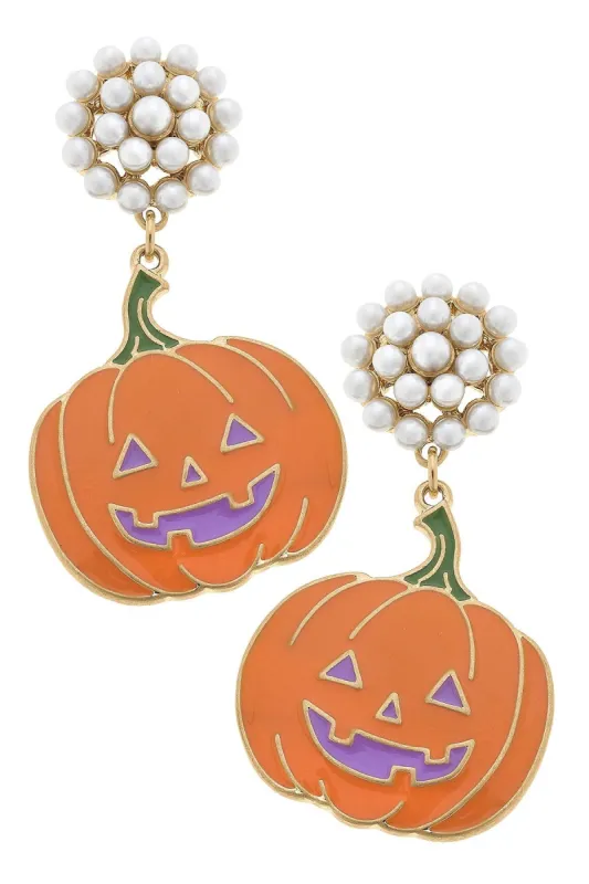 Halloween Enamel Jack O'Lantern Earrings in Orange & Purple sold by Canvas Style