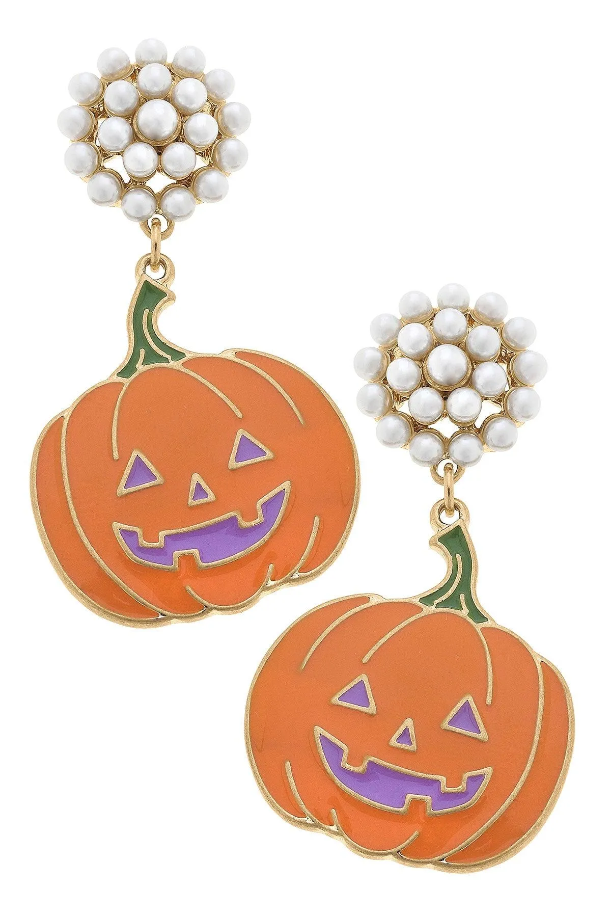 Halloween Enamel Jack O'Lantern Earrings in Orange & Purple sold by Canvas Style