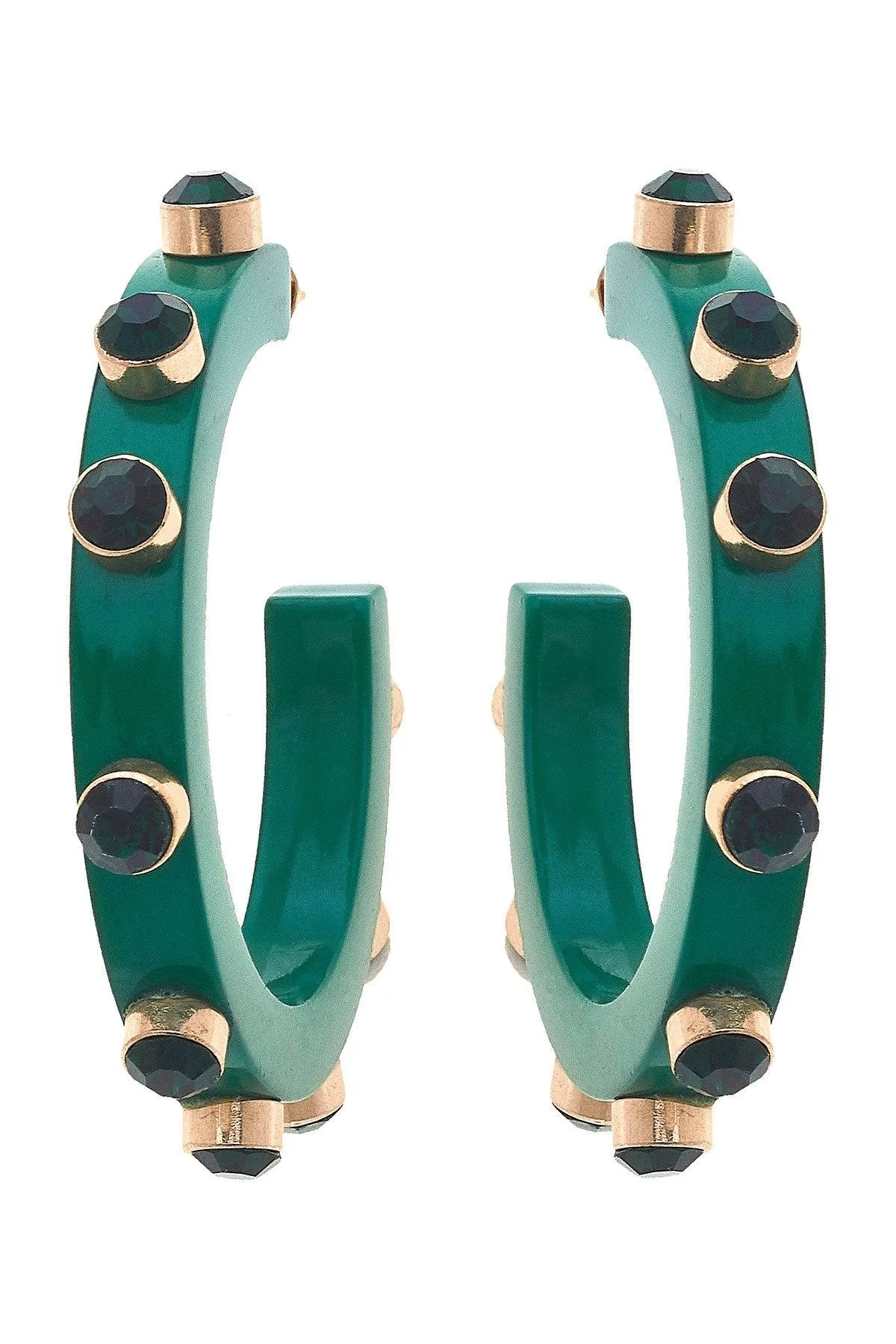 Renee Resin and Rhinestone Hoop Earrings in Green sold by Canvas Style