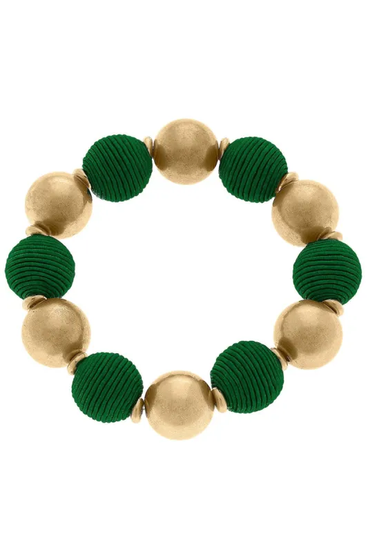 Lola Silk Cord Ball Bead Stretch Bracelet in Emerald sold by Canvas Style