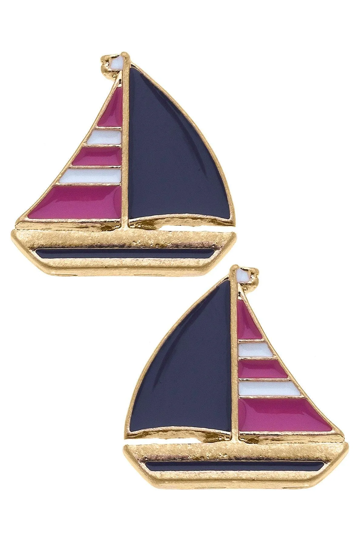 Penny Enamel Sailboat Stud Earrings in Pink & Navy - FINAL SALE sold by Canvas Style