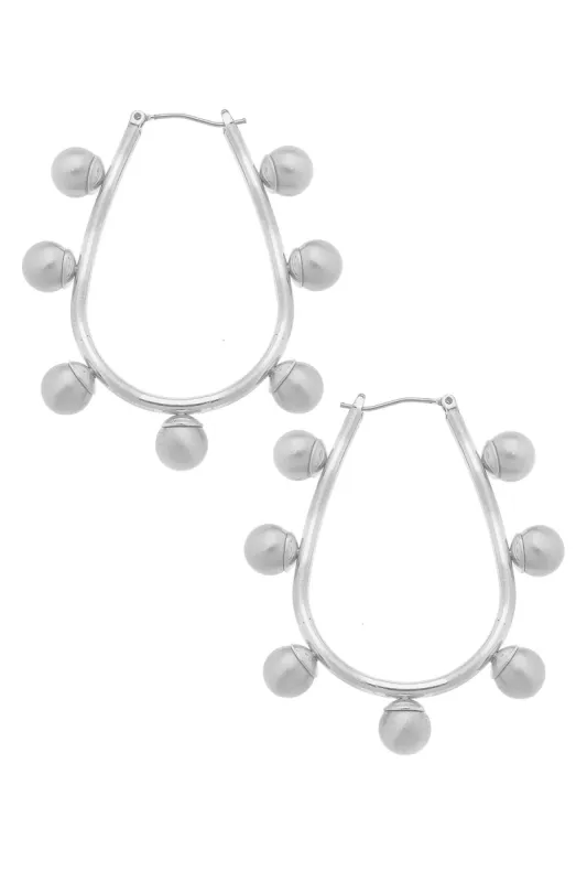 Allison Studded Metal Teardrop Hoop Earrings in Satin Silver sold by Canvas Style