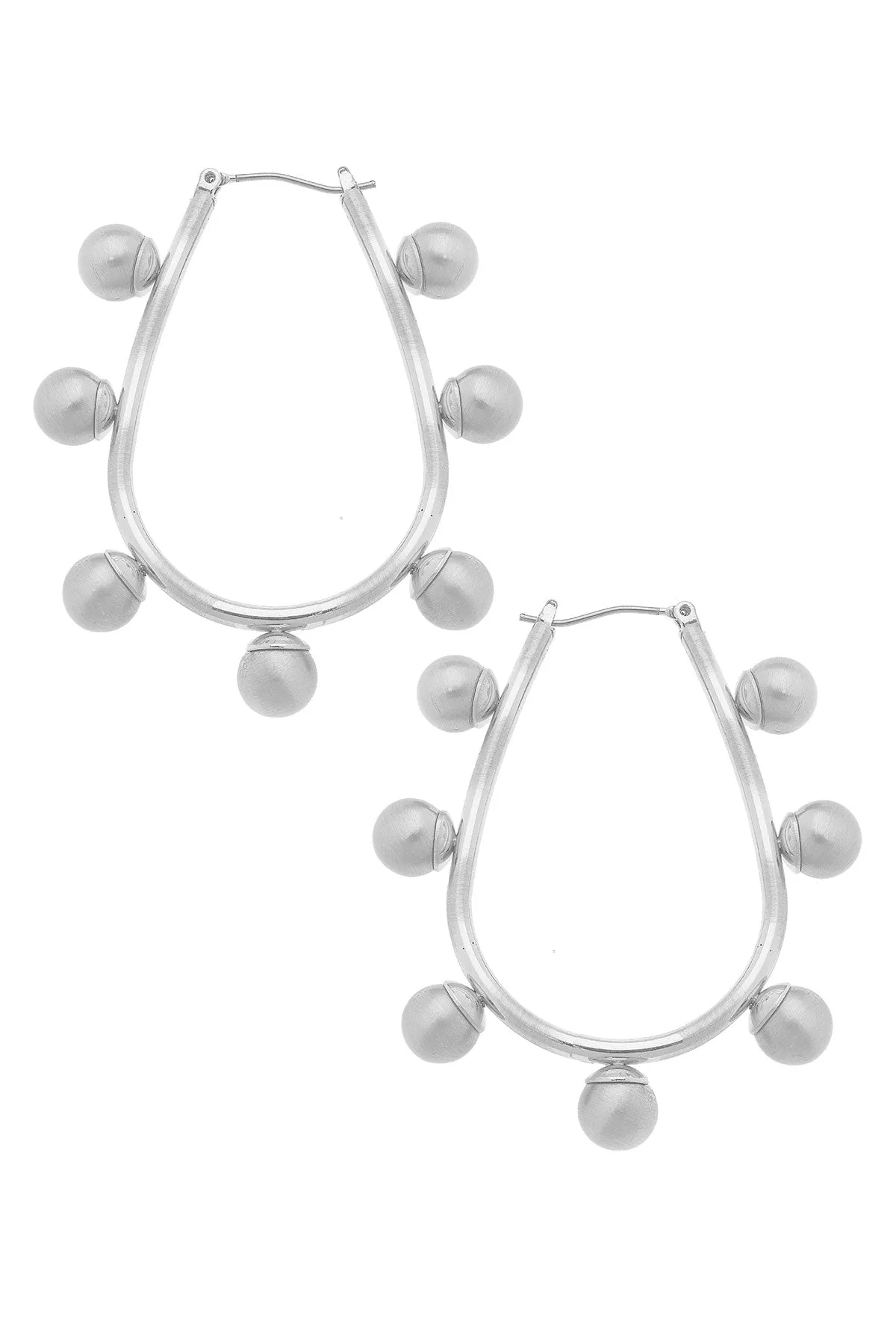 Allison Studded Metal Teardrop Hoop Earrings in Satin Silver sold by Canvas Style