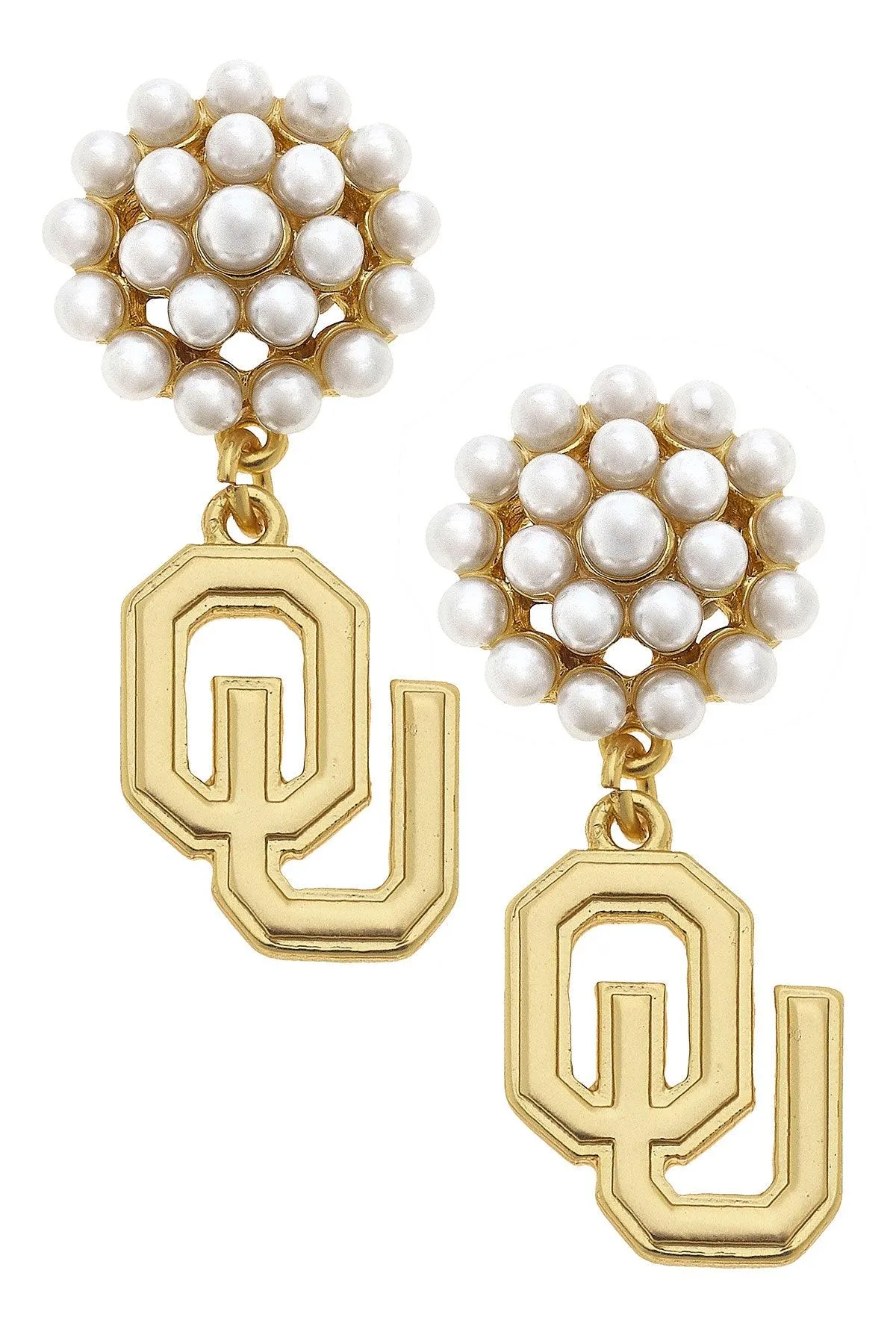 Oklahoma Sooners Pearl Cluster 24K Gold Plated Logo Earrings sold by Canvas Style