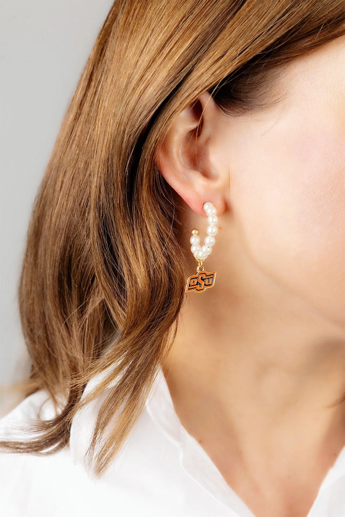 Oklahoma State Cowboys Pearl Hoop Enamel Drop Earrings sold by Canvas Style product image thumbnail 2
