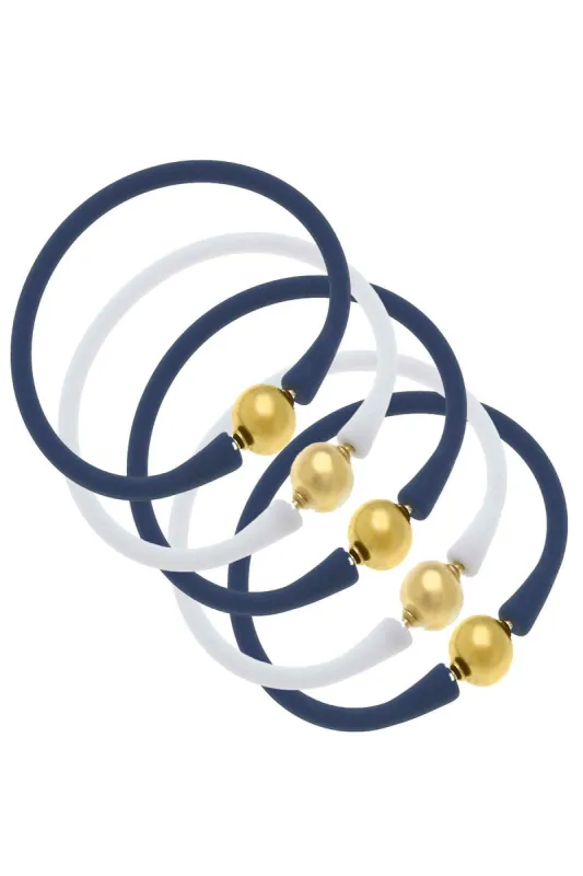 Bali 24K Gold Silicone Bracelet Stack of 5 in Navy & White sold by Canvas Style