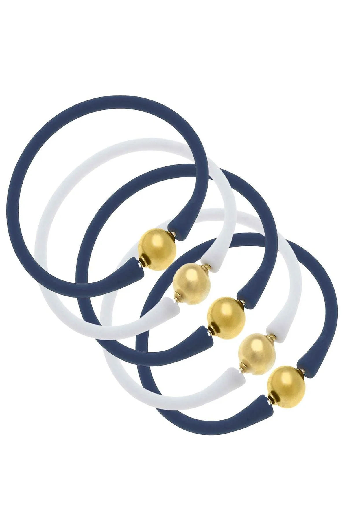 Bali 24K Gold Silicone Bracelet Stack of 5 in Navy & White sold by Canvas Style