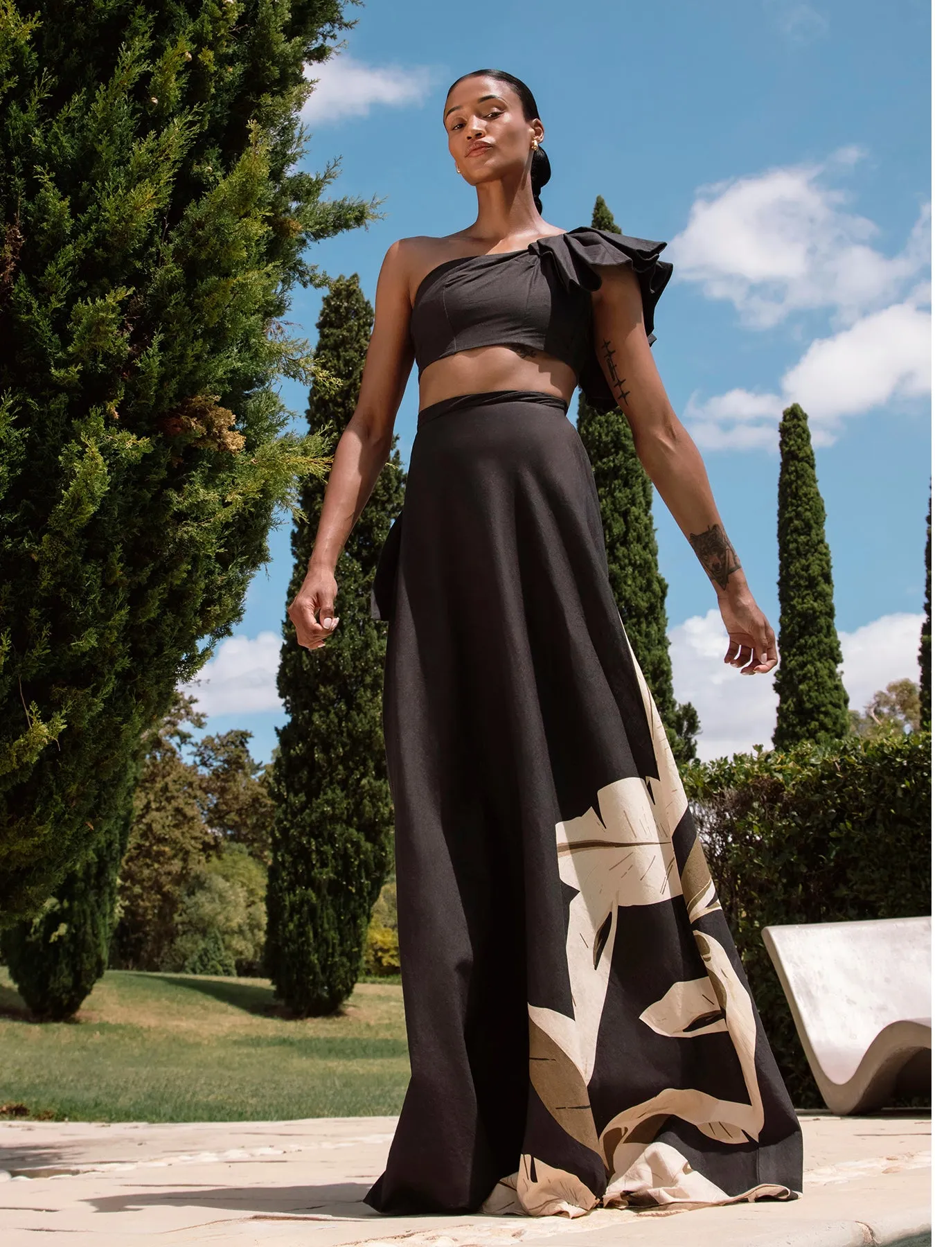 Printed Linen Mundi Skirt - Sierra Noir sold by Diarrablu