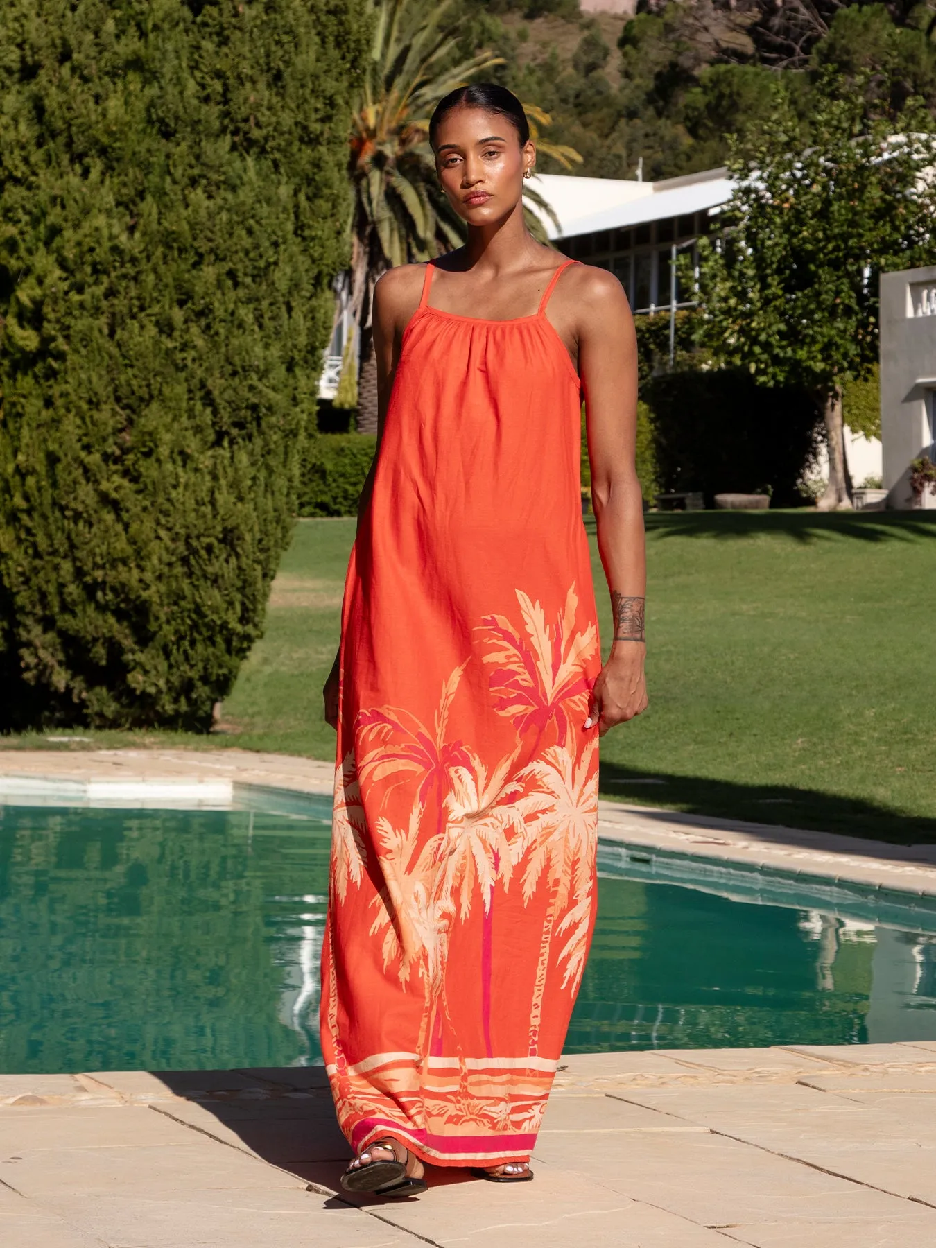 Printed Linen Sol Dress - Coco Terracota sold by Diarrablu