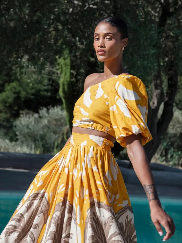 Printed Linen Ira Top - Avena Mustard sold by Diarrablu