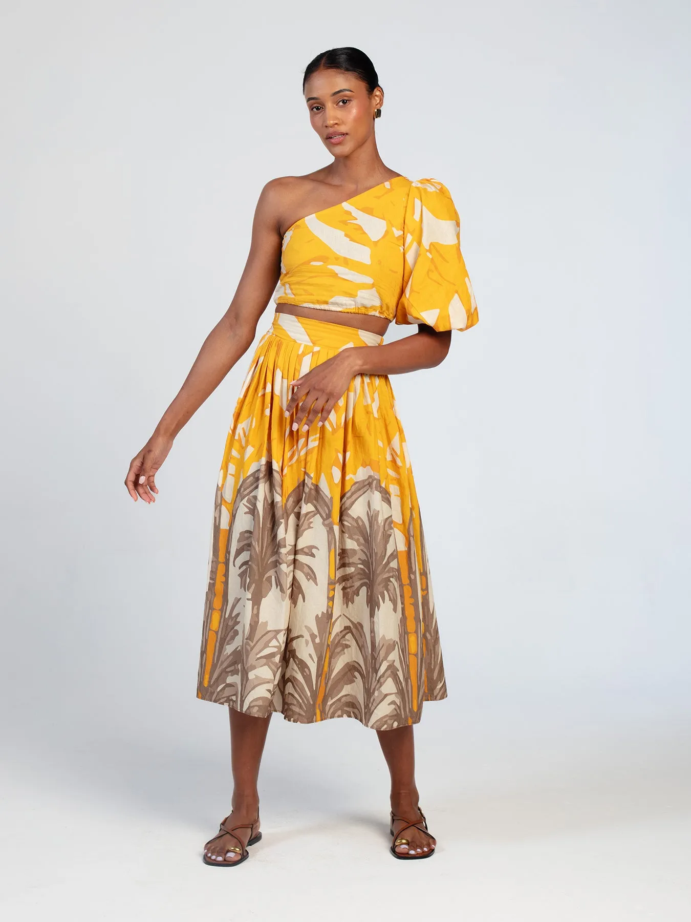 Printed Linen Taz Skirt - Avena Mustard sold by Diarrablu