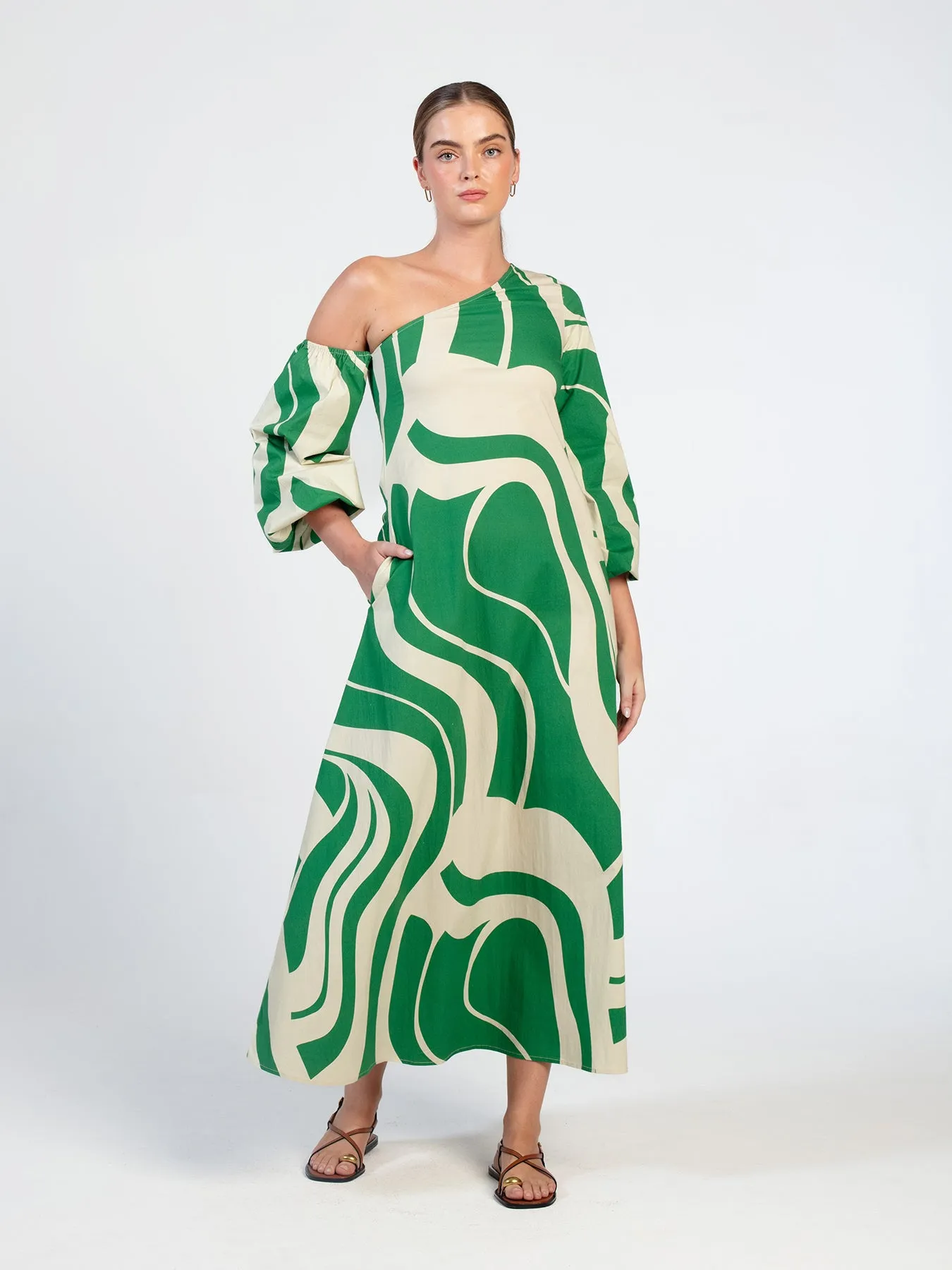 Printed Cotton Poplin Niva Dress - Luze Olive sold by Diarrablu product image thumbnail 3