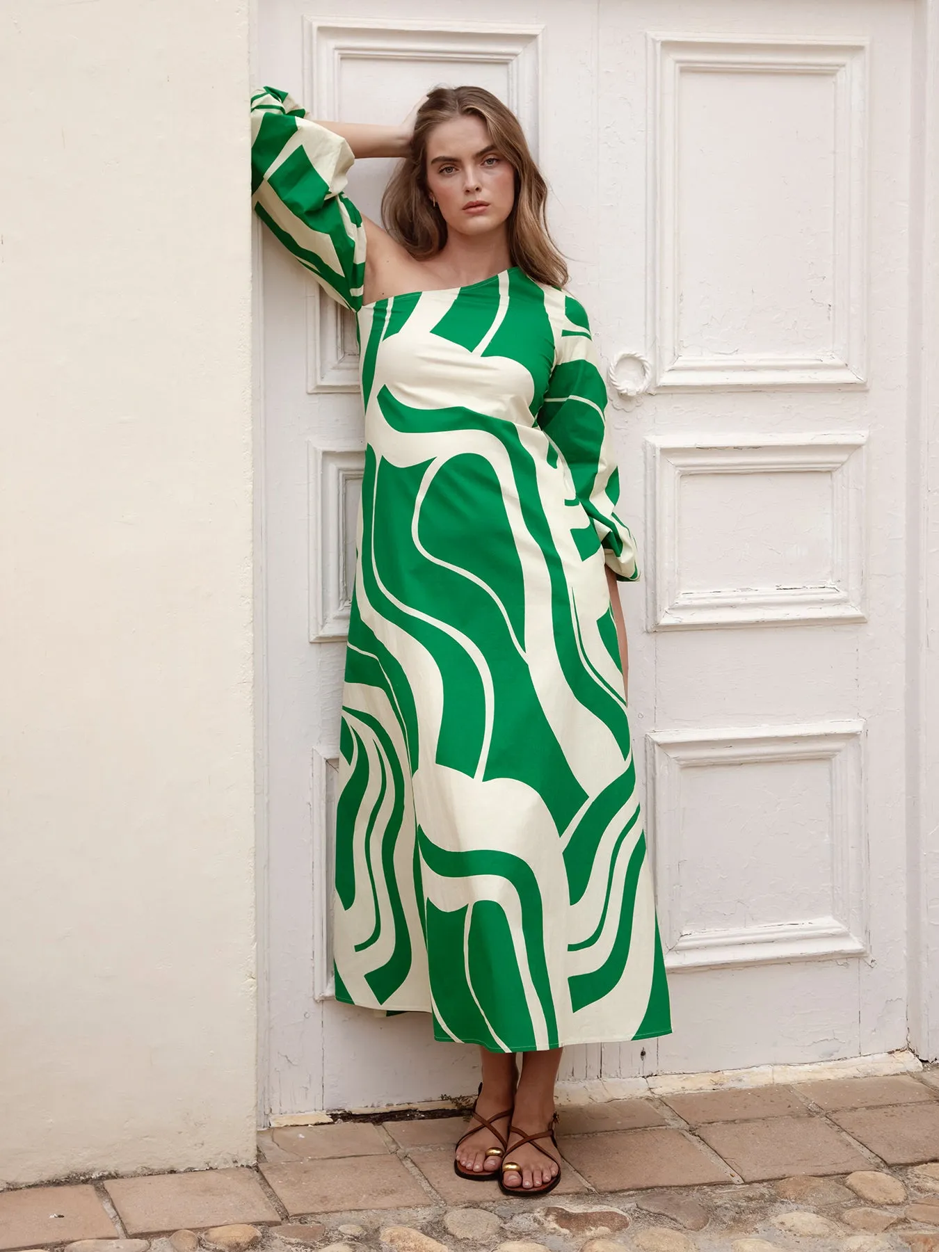 Printed Cotton Poplin Niva Dress - Luze Olive sold by Diarrablu product image thumbnail 4