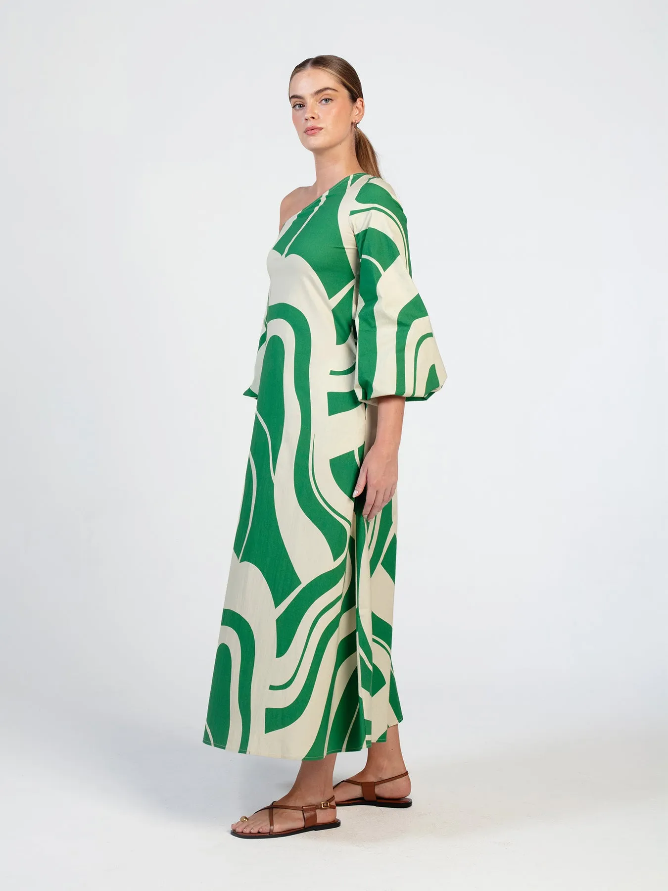 Printed Cotton Poplin Niva Dress - Luze Olive sold by Diarrablu product image thumbnail 5