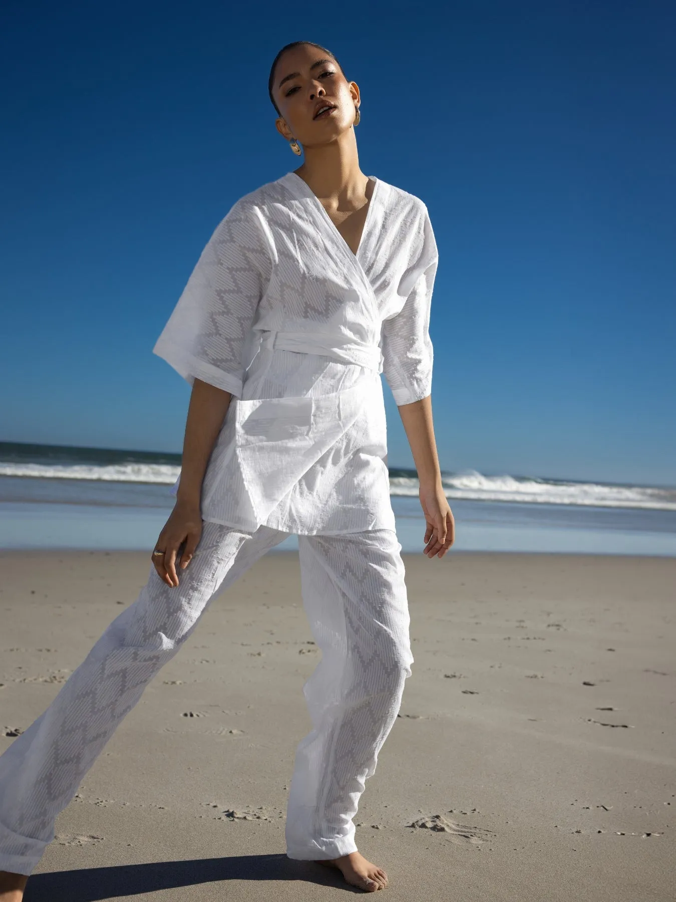 Leer Cotton Pants - Ondas Blanc sold by Diarrablu