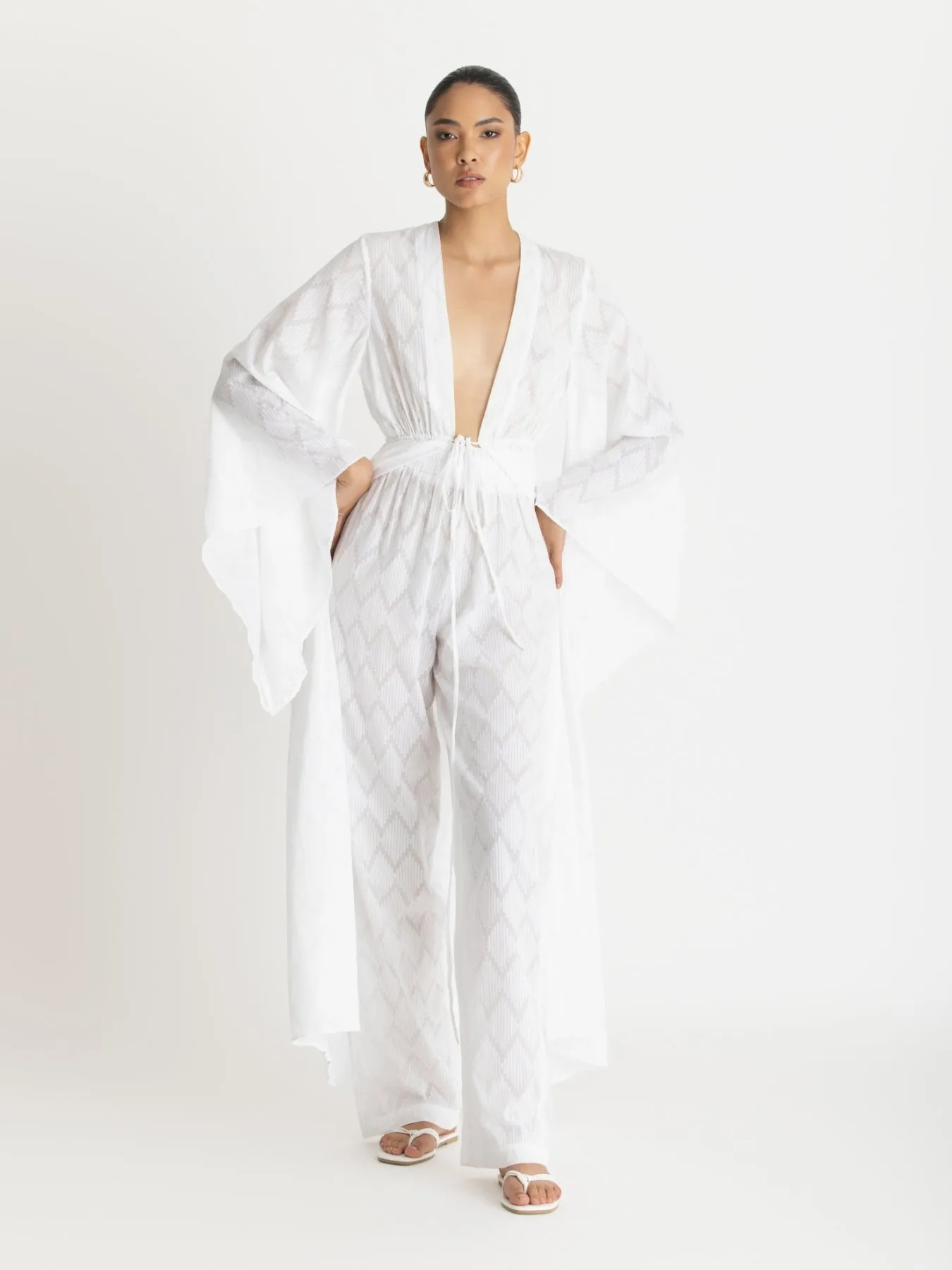 Leer Cotton Pants - Ondas Blanc sold by Diarrablu product image thumbnail 3