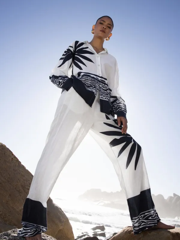 Printed Linen Tova Pants - Baya Navy sold by Diarrablu