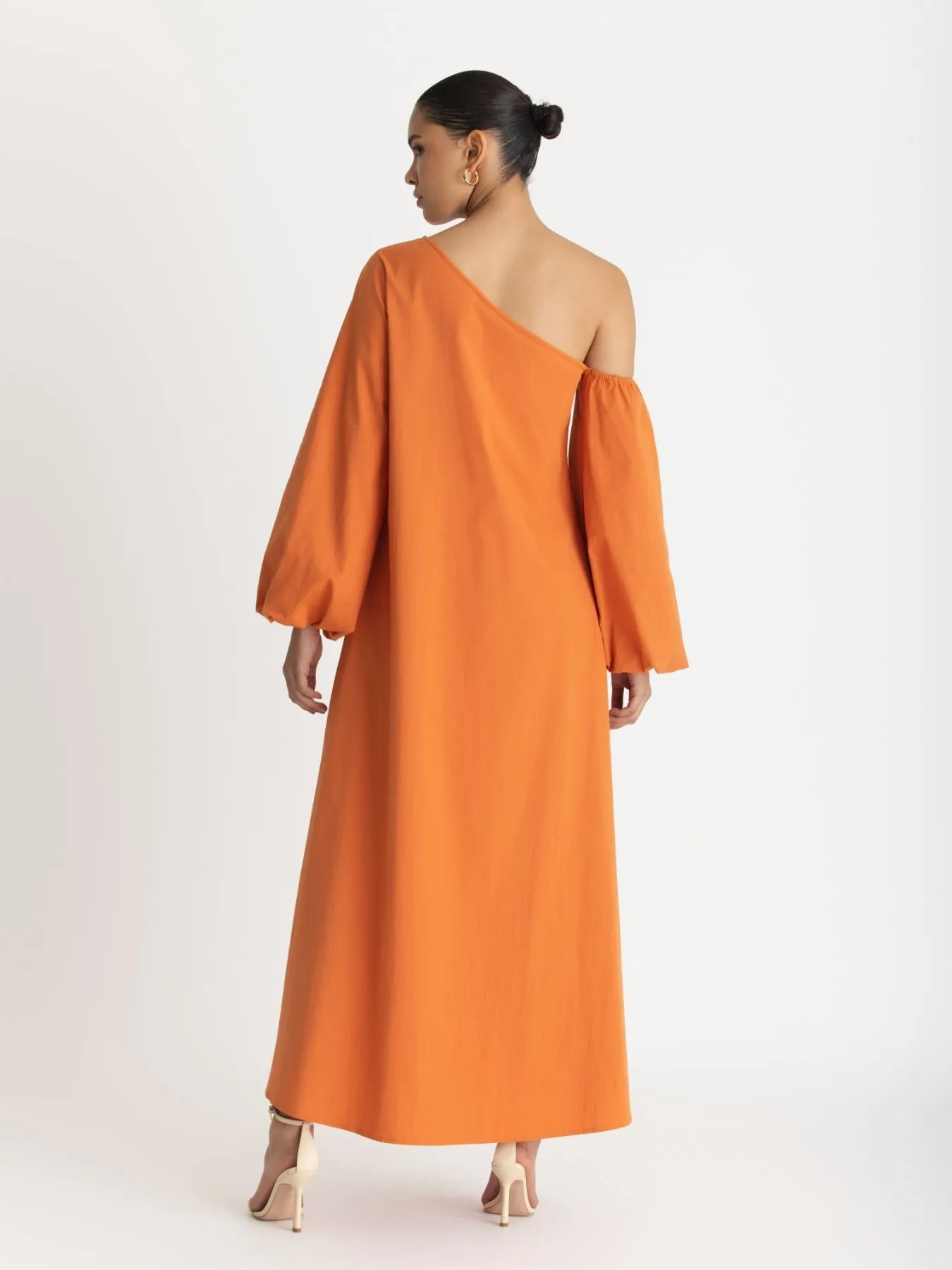Printed Cotton Poplin Niva Dress - Solid Orange sold by Diarrablu product image thumbnail 4