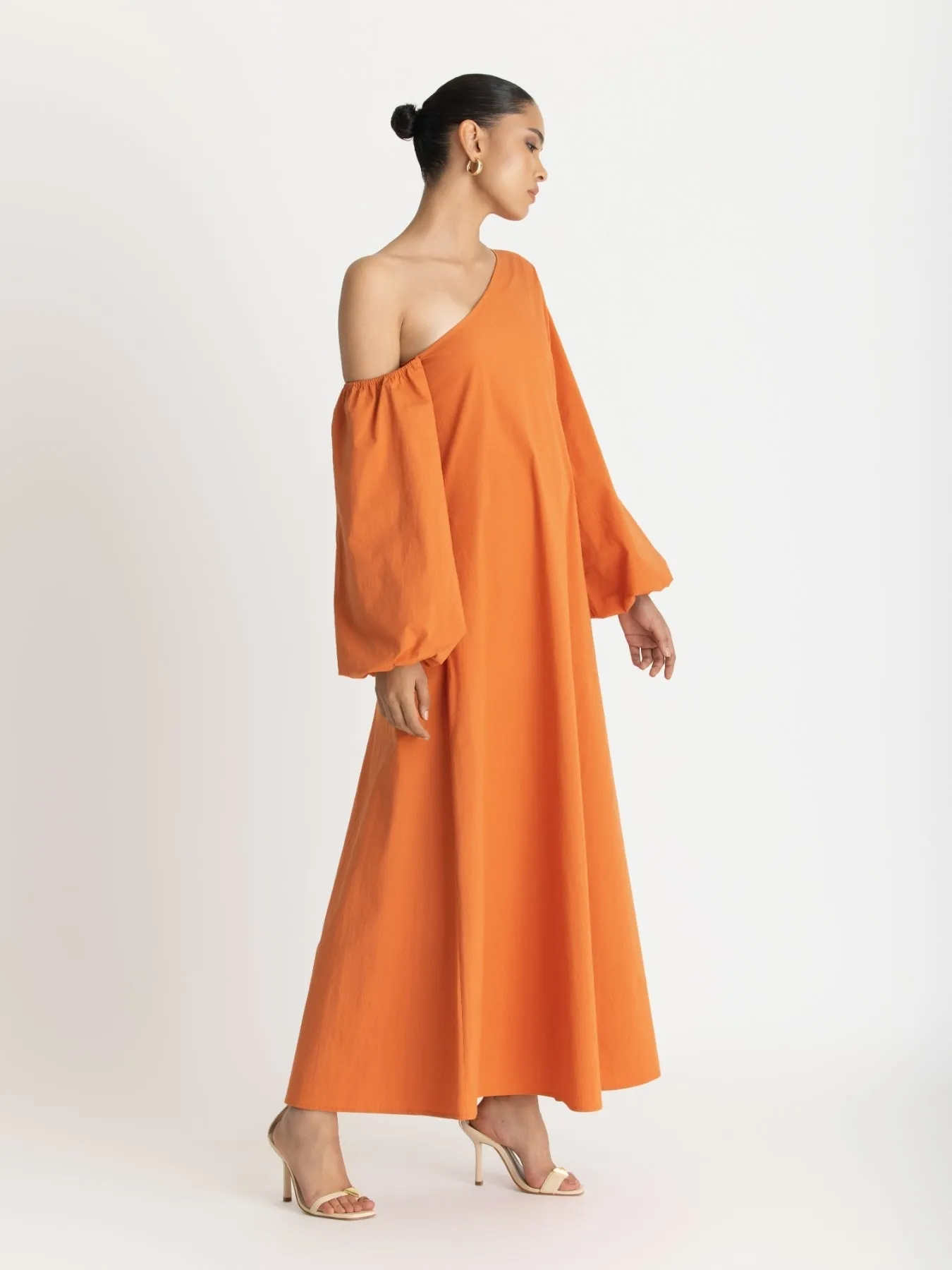 Printed Cotton Poplin Niva Dress - Solid Orange sold by Diarrablu product image thumbnail 3