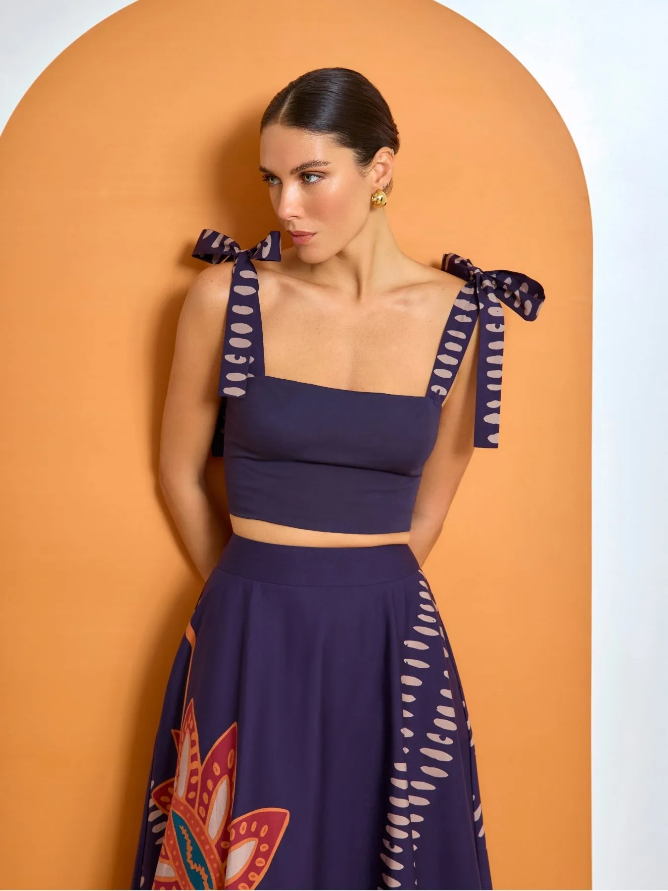 Printed Cotton Poplin Uly Top - Razu Navy sold by Diarrablu