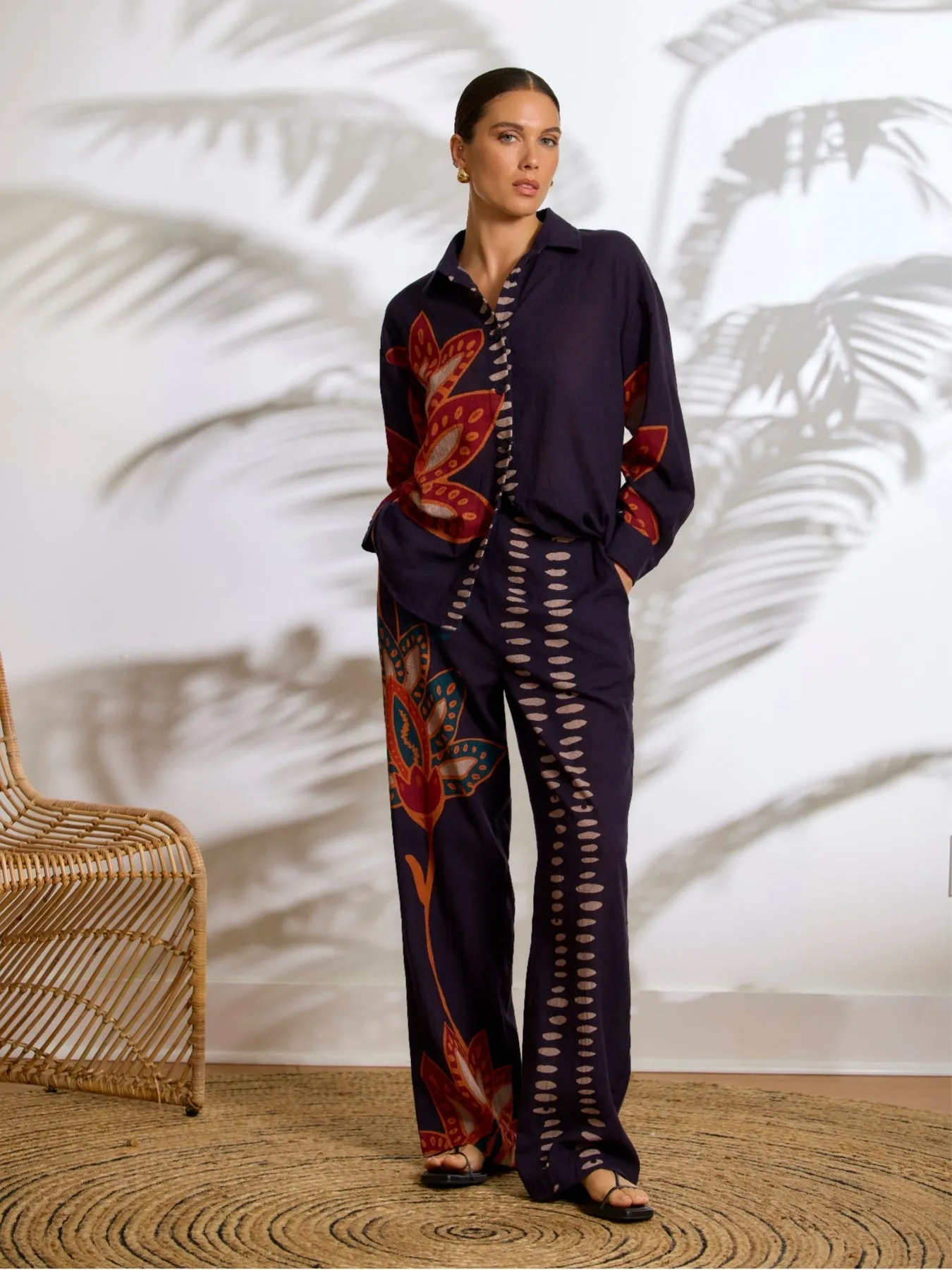 Printed Linen Tova Pants - Razu Navy sold by Diarrablu