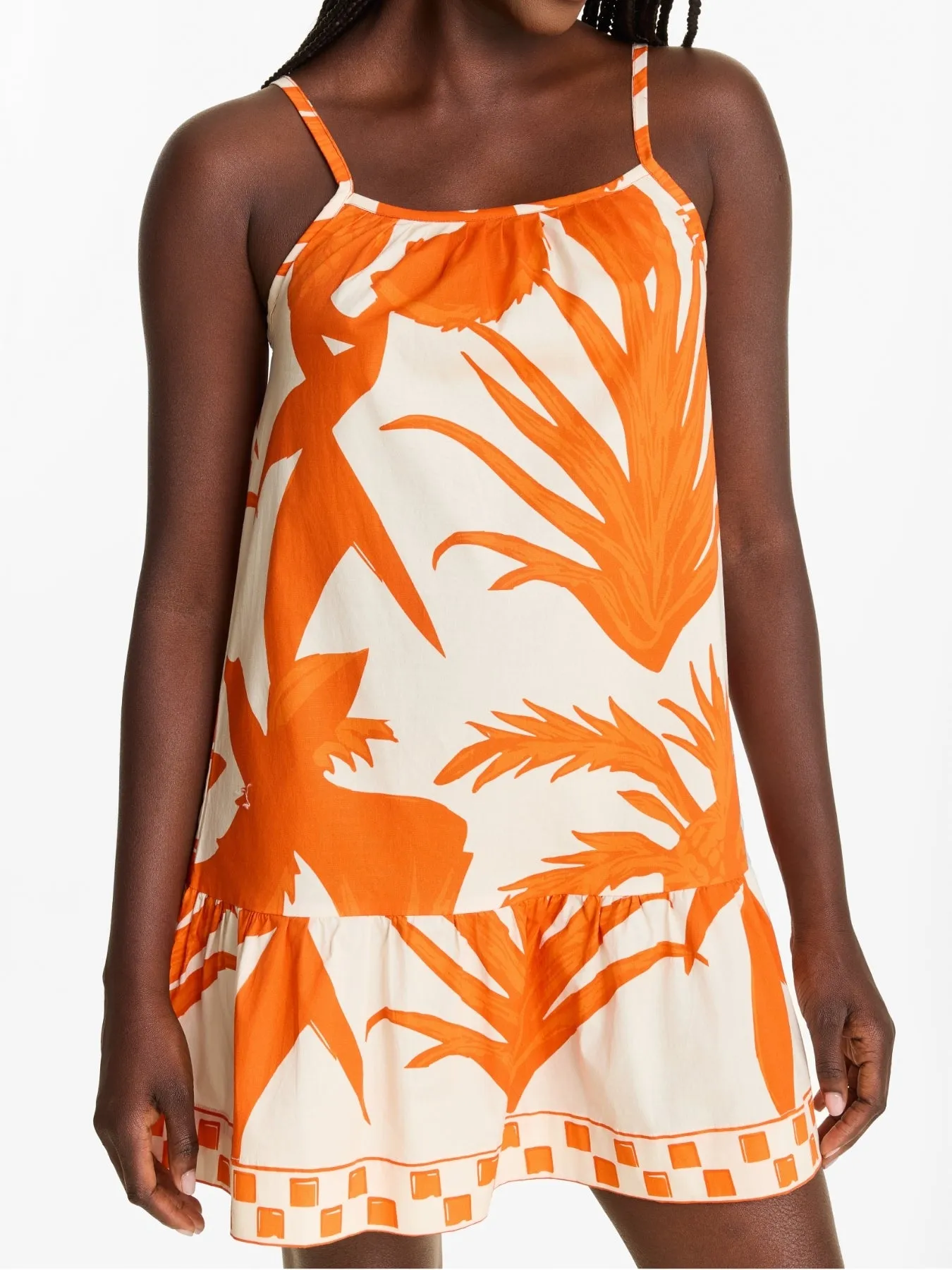 Printed Cotton Poplin Mini Fari Dress - Tiki Orange sold by Diarrablu product image thumbnail 4