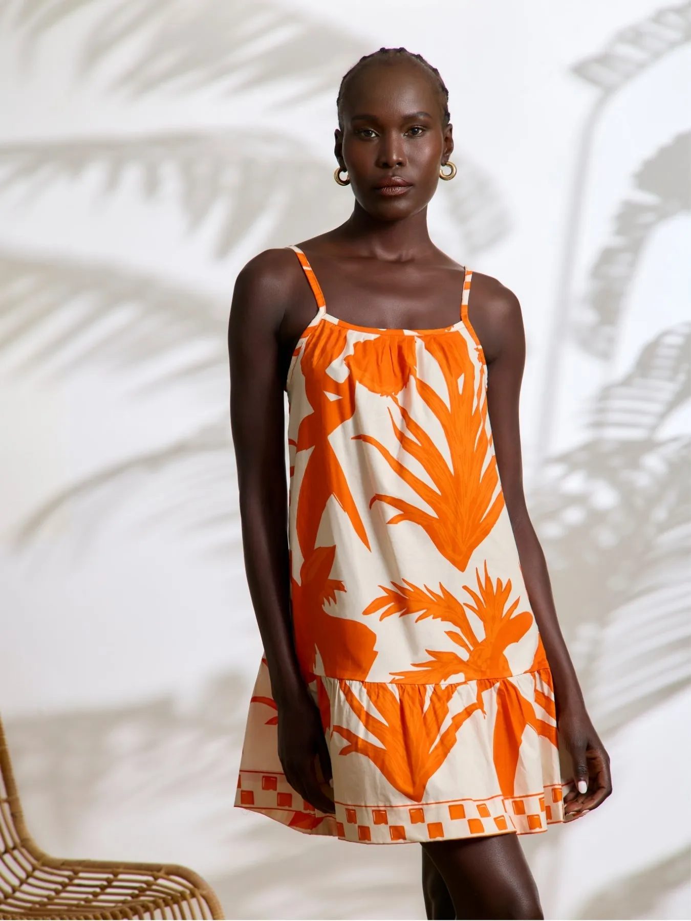 Printed Cotton Poplin Mini Fari Dress - Tiki Orange sold by Diarrablu