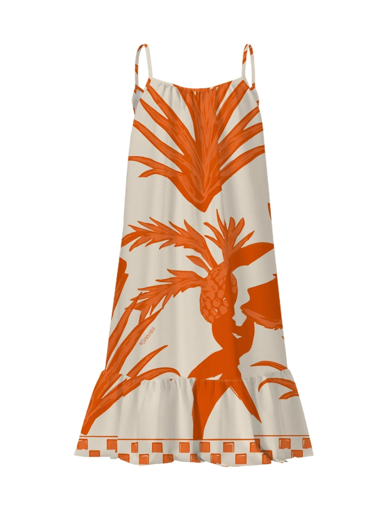 Printed Cotton Poplin Mini Fari Dress - Tiki Orange sold by Diarrablu product image thumbnail 2