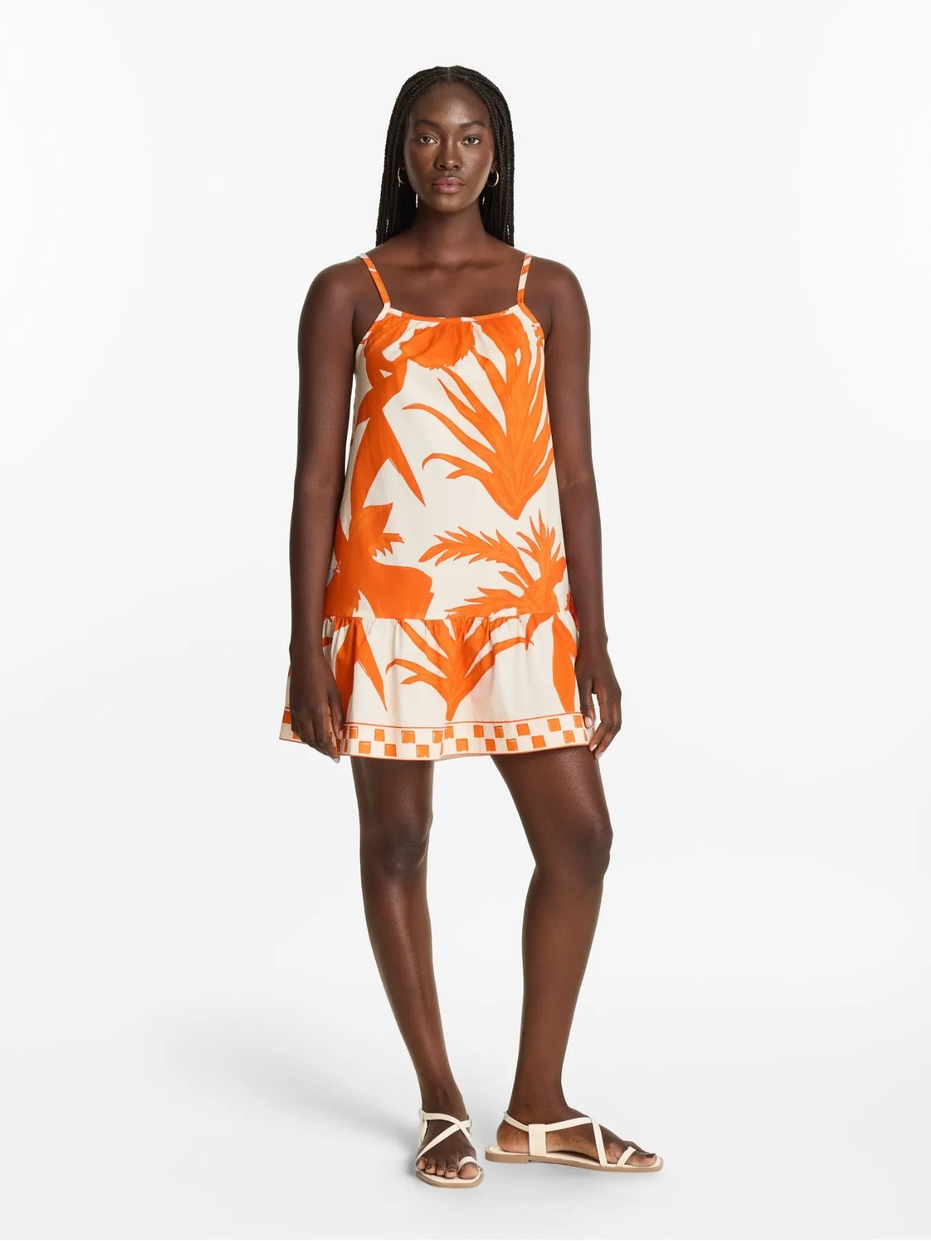 Printed Cotton Poplin Mini Fari Dress - Tiki Orange sold by Diarrablu product image thumbnail 3