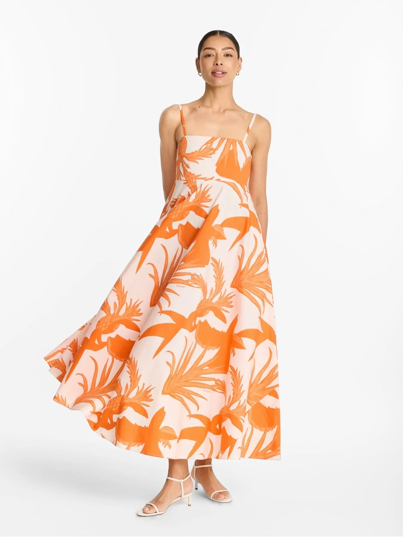 Printed Cotton Poplin Oria Dress - Tiki Orange sold by Diarrablu product image thumbnail 3