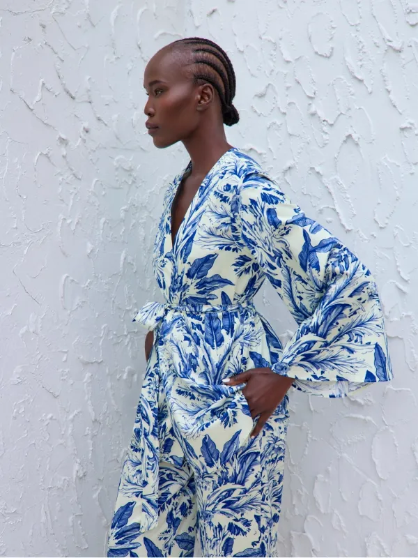 Printed Cotton Poplin Mini Kimono - Toile Blu made by Diarrablu