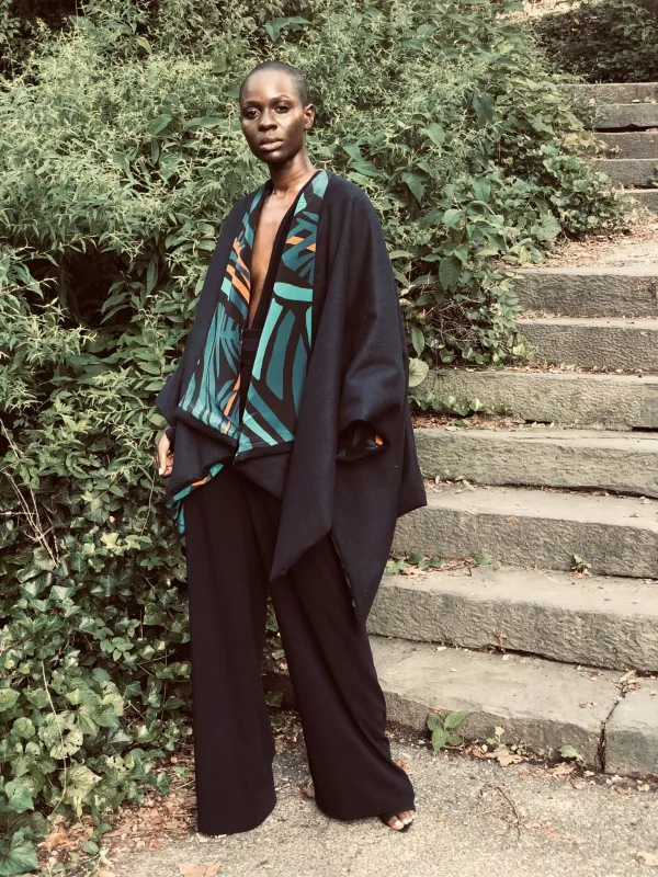 Reversible Amy Ben Poncho - Baol Teal sold by Diarrablu