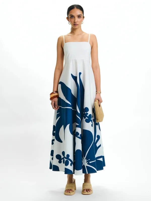 Printed Cotton Poplin Oria Dress - Ula Navy made by Diarrablu