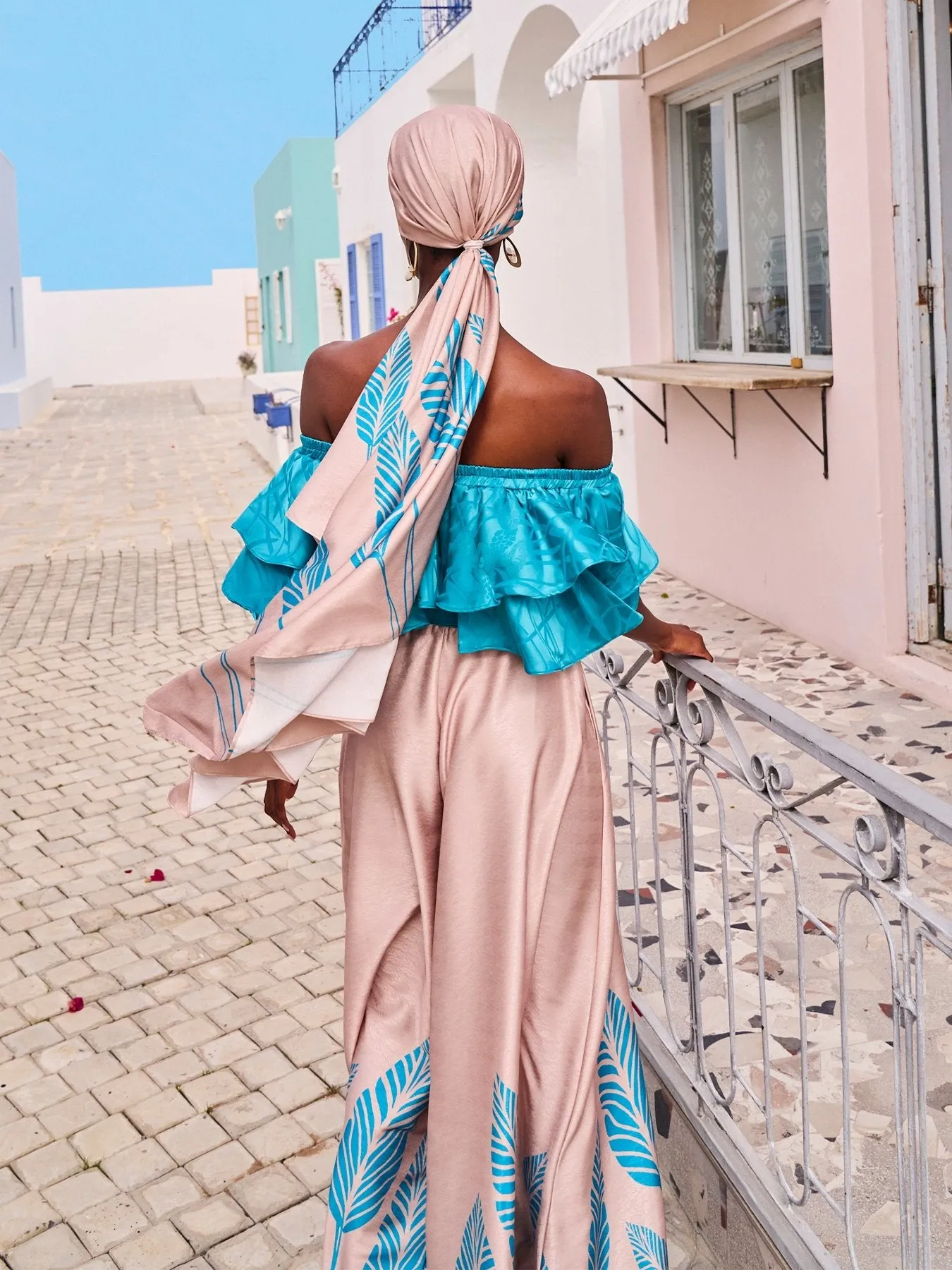 Moussor Headwrap - Fronds Blu sold by Diarrablu product image thumbnail 3