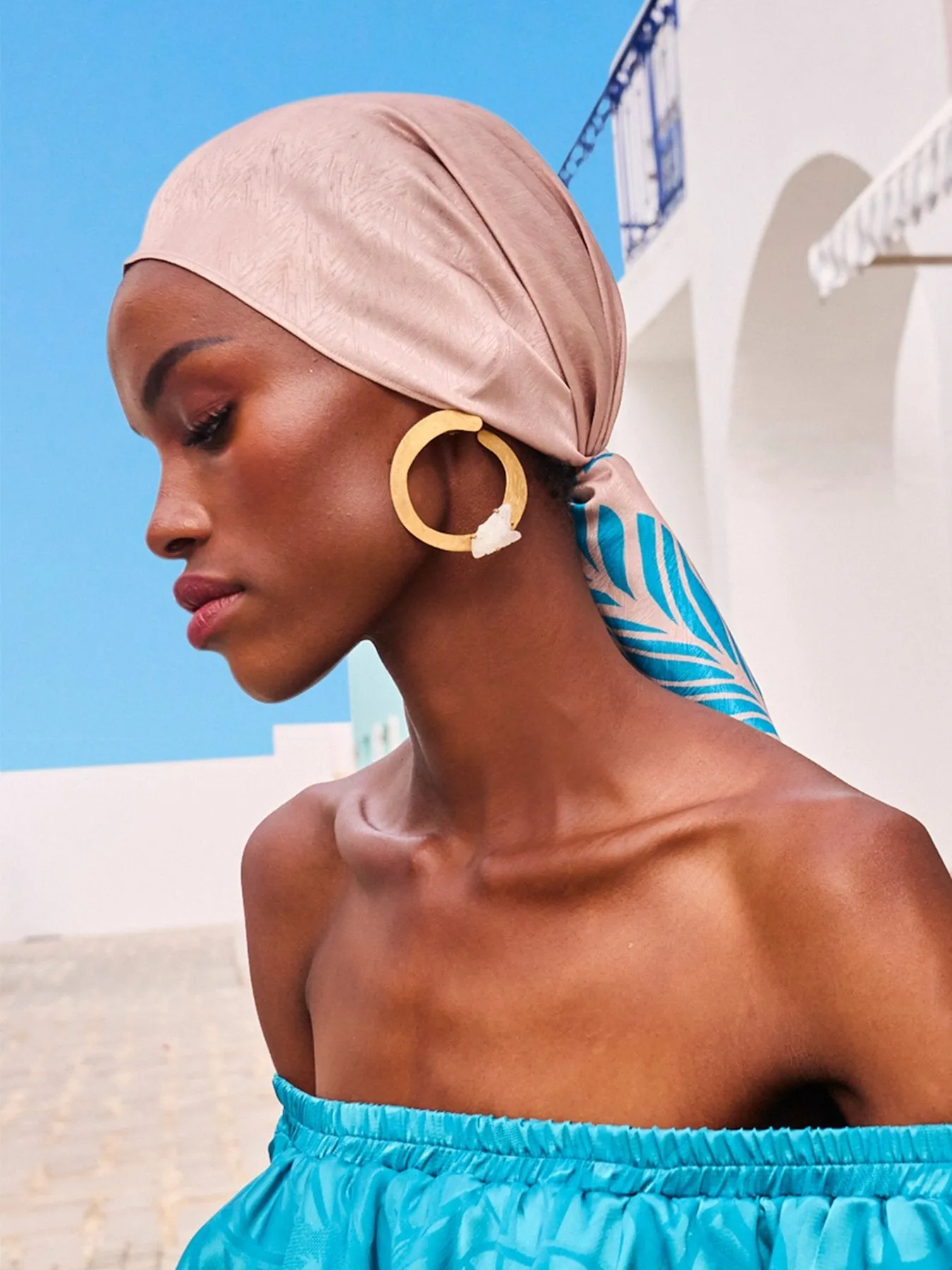 Moussor Headwrap - Fronds Blu sold by Diarrablu