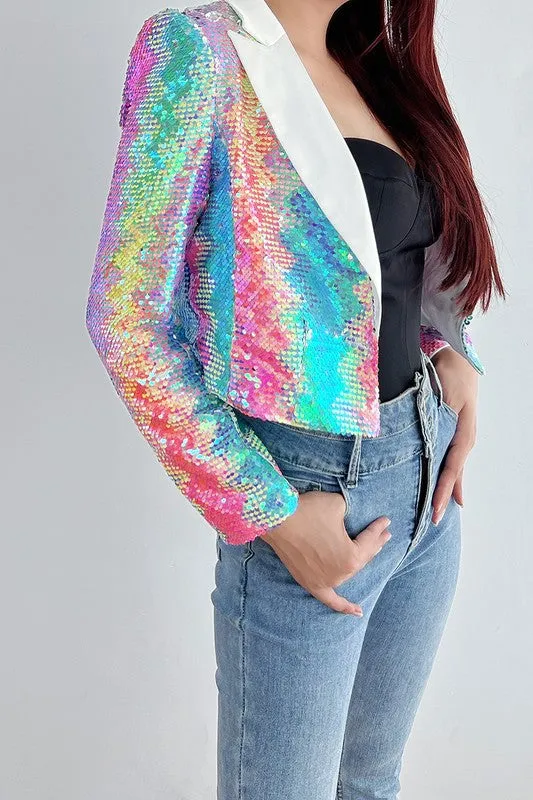 Cropped Multi Sequin Blazer sold by Glitzy Bella