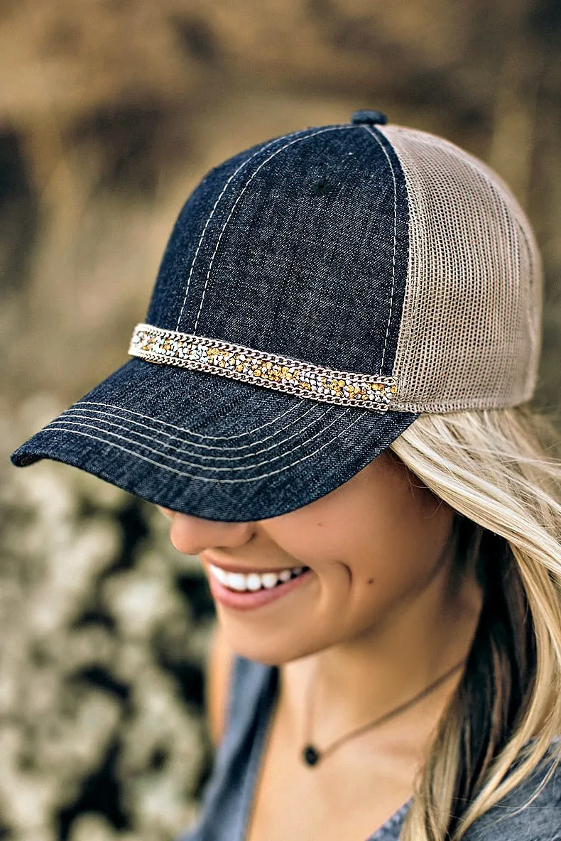 Mixed Metal Denim Ball Cap sold by Glitzy Bella product image thumbnail 3