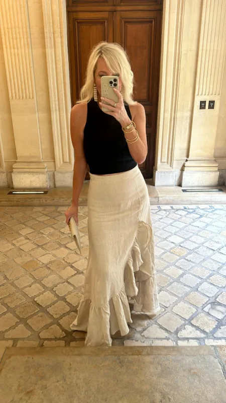FINAL SALE!! “I’m In Linen” Maxi Skirt in Beige sold by Glitzy Bella