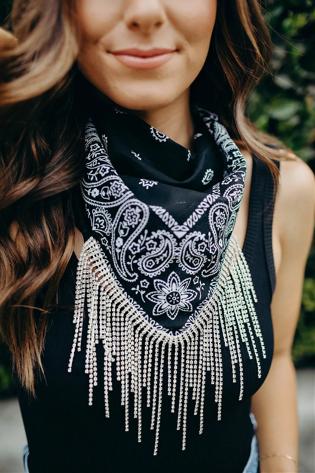 NEW!! Crystal Fringe Bandana in Black sold by Glitzy Bella product image thumbnail 4