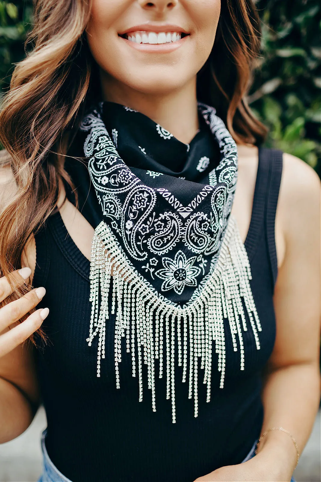 NEW!! Crystal Fringe Bandana in Black sold by Glitzy Bella product image thumbnail 3